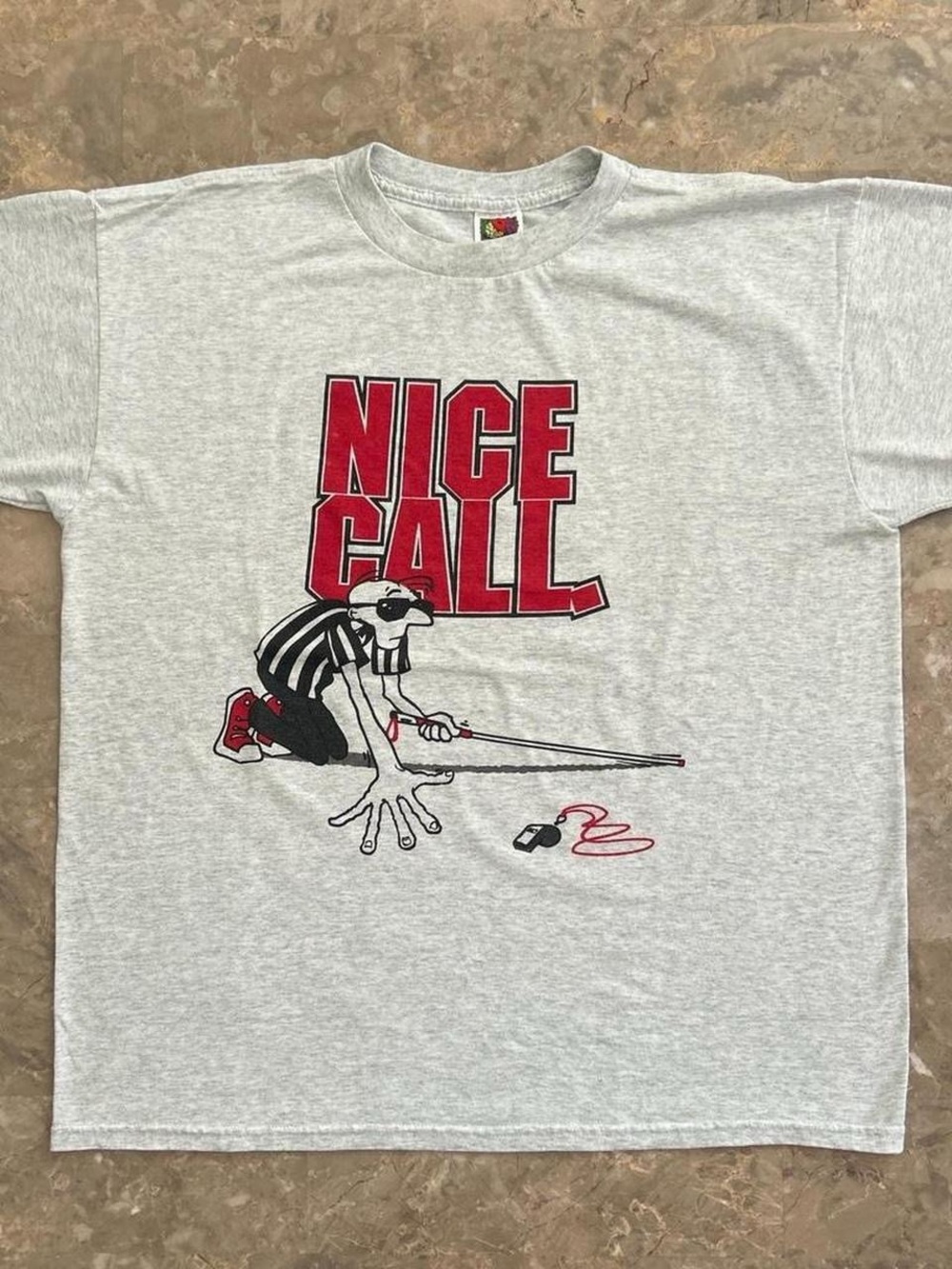 Vintage 1990s Fruit of the Loom Nice Call Referee Graphic T Shirt XL Gray